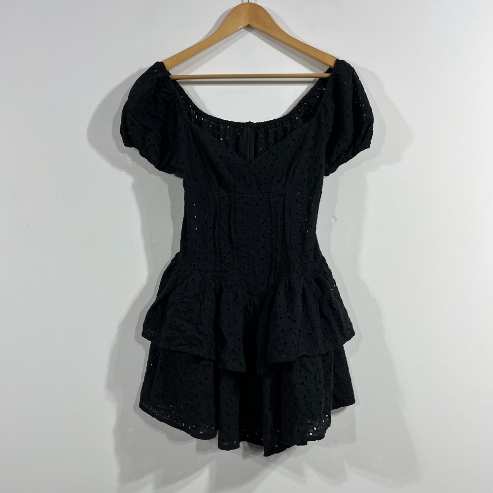 Womens Babydoll Eyelet Fairy Grunge Boho Tiered Romper Preppy Medium Whimsigoth